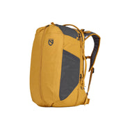 The Vantage™ 40L Endless Promise® Daypack by NEMO Equipment features a stylish yellow and gray design with multiple zippers and pockets. It's made from exclusive fabrics, includes padded shoulder straps for comfort, and has a handy hanging loop.