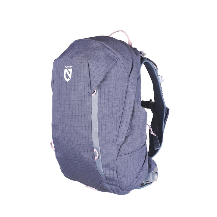 A NEMO Equipment Resolve™ Women’s 25L Endless Promise® Technical Active Daypack in grey and black, with padded shoulder straps and multiple compartments, crafted from exclusive fabrics, shown against a plain white background.
